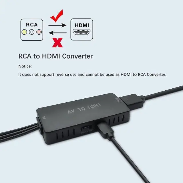 Alt view image 6 of 6 - RCA to HDMI Converter AV to HDMI Adapter Composite to HDMI Support 1080P PAL/NTSC Compatible with WII/WII U/PS one/PS2/PS3/STB/Xbox/VHS/VCR/Blue-Ray DVD ect.