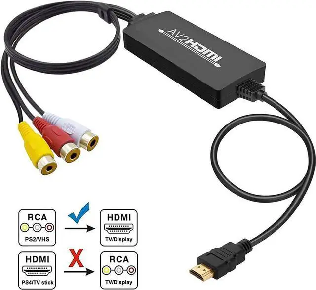 Alt view image 5 of 7 - RCA to HDMI Converter AV to HDMI Video Converter Compatible with Xbox Wii NES N64 PS ONE PS2 PS3 Sega Genesis VHS VCR DVD Players 1080P Composite to HDMI Video Converter Cable