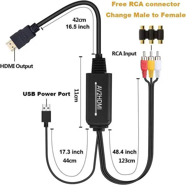 Alt view image 2 of 7 - RCA to HDMI Converter AV to HDMI Video Converter Compatible with Xbox Wii NES N64 PS ONE PS2 PS3 Sega Genesis VHS VCR DVD Players 1080P Composite to HDMI Video Converter Cable