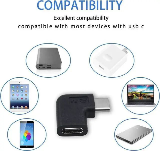 Alt view image 2 of 6 - (2-Pack USB C Adapter Right & Left Angled 90 Degree USB-C USB 3.1 Type-C Male to Female Extension Adapter for Laptop & MacBook Tablet & Mobile Phone Surface Pro Lenovo Yoga PC (M/F)
