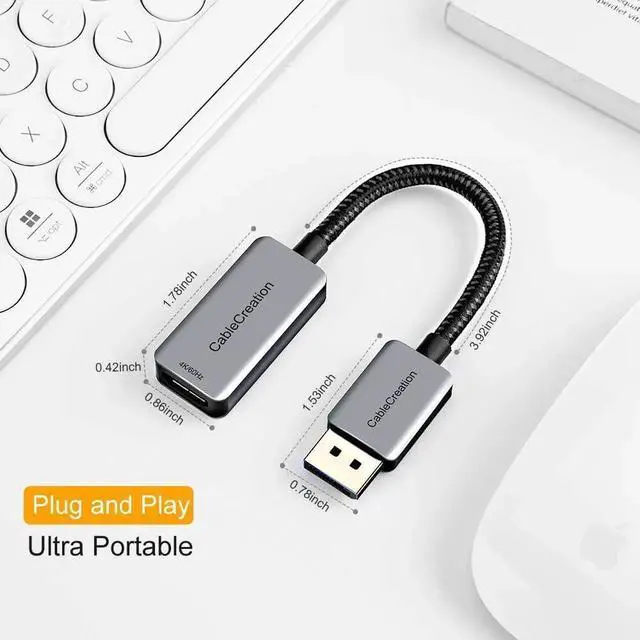 Alt view image 5 of 6 - Active DP to HDMI Adapter HDR 4K@60Hz 2K@144Hz 1080P@144Hz Braided DisplayPort 1.4 to HDMI 4K Converter (Male to Female) Support Eyefinity Multi-Display Aluminum