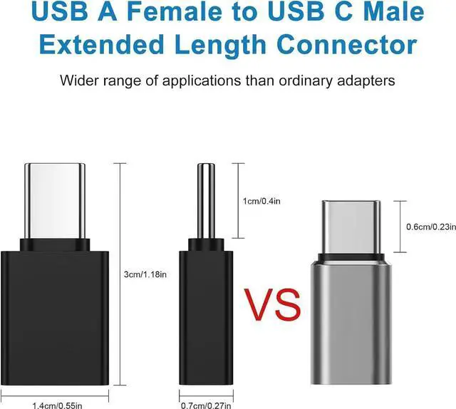 Alt view image 6 of 7 - USB C to USB 3.0 OTG Adapter for iPhone 16 15 Pro Max 2-Pack USB C Male Extender 10mm Connectors for MacBook Air Samsung S24 Ultra S23 S22 A54 Pixel 9 8 7 OnePlus 12 Type-C Tablet Laptop Android