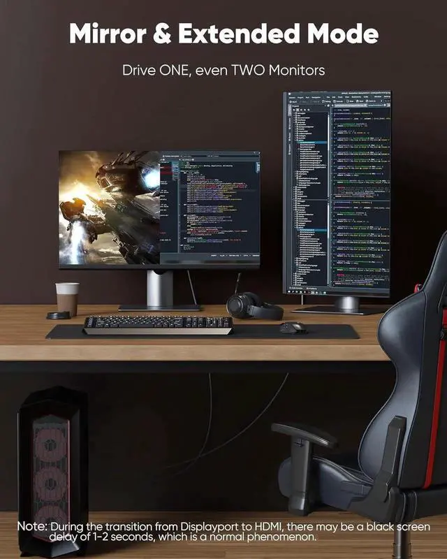 Alt view image 7 of 7 - 4K DisplayPort to HDMI 6.6ft Uni-Directional DP (Source) to HDMI (Display) 1.4 Cable 4K@30Hz 2K@60Hz 1080P Full HD Braided Cord for NVIDIA AMD Monitor Projector (Grey)