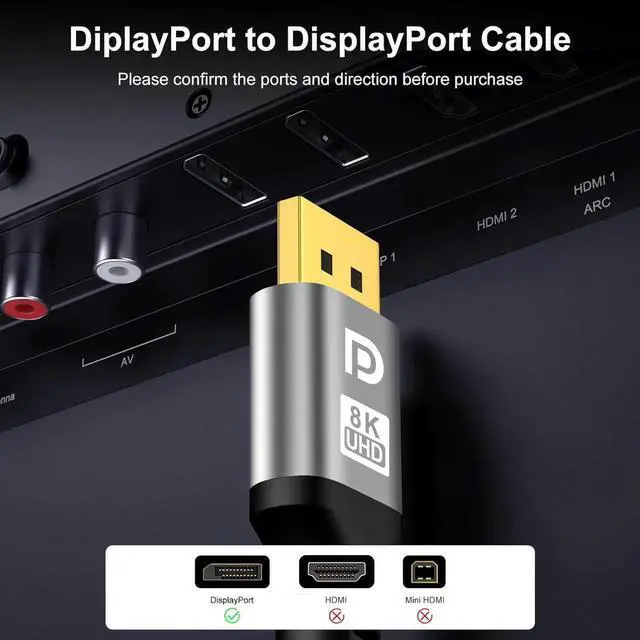 Alt view image 4 of 7 - 16K DisplayPort Cable 3.3FT 2.1 DP to DP Support 16K@60Hz 8K@60Hz 4K@144Hz HBR3 32.4Gbps HDR G-Sync & FreeSync Display Lead for Laptop Gaming Monitor PC TV