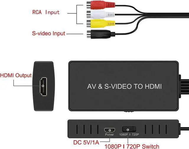 Alt view image 4 of 5 - RCA Composite Video and Svideo to HDMI Converter Resolution 1080P/ 720P Compatible with WII/WII U PS1/ 2/3 STB Xbox VHS VCR Blue-Ray DVD Players