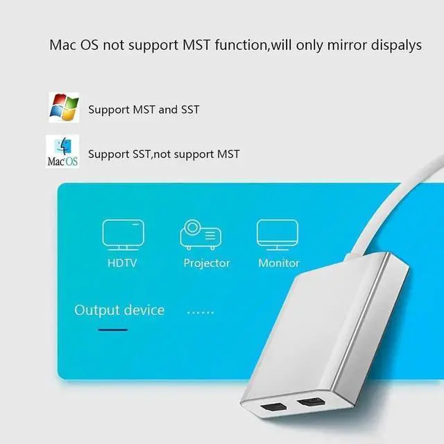 Alt view image 3 of 7 - 1x2 Mini Displayport to Dual HDMI Splitter Adapter MDP to 2 HDMI Hub Multi Stream Transport Support 4K Resolution Support MST?SST