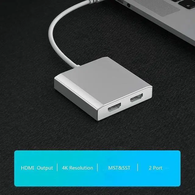 Alt view image 7 of 7 - 1x2 Mini Displayport to Dual HDMI Splitter Adapter MDP to 2 HDMI Hub Multi Stream Transport Support 4K Resolution Support MST?SST