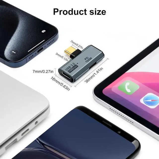 Alt view image 5 of 7 - USB C OTG Adapter Type C 100W PD Charging USB C to Dual USB C Splitter for iPhone 15 Pro Max Google TV Chromecast 2020 MacBook Samsung Galaxy S22/S23(Gray)