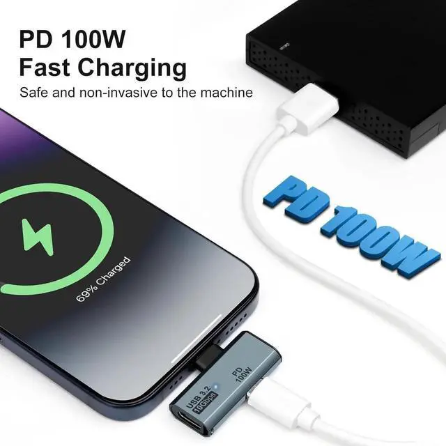 Alt view image 4 of 7 - USB C OTG Adapter Type C 100W PD Charging USB C to Dual USB C Splitter for iPhone 15 Pro Max Google TV Chromecast 2020 MacBook Samsung Galaxy S22/S23(Gray)