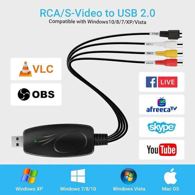 Alt view image 6 of 7 - USB 2.0 Audio Video Capture Card Digitization of Old Videos VHS VCR TV to DVD Converter Suitable for Mac OS & Windows 10/8/7/XP/Vista with a 100 cm RCA Extension Cable and Windows Software CD