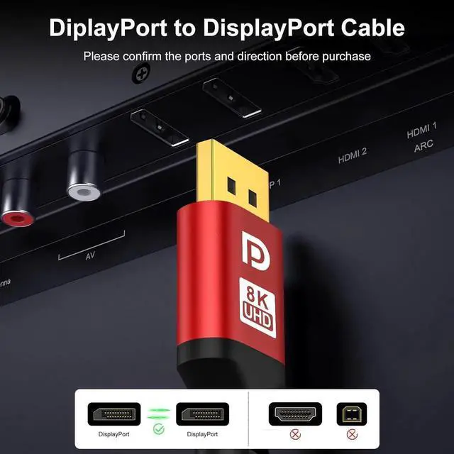 Alt view image 5 of 6 - DP 2.1 Cable 25ft DisplayPort Cable 16K 10K 8K@60Hz 4K@144Hz 2K@240Hz HBR3 Support HDR 4:4:4 / HDR 10 and HDCP 2.2 for Laptop TV Gaming Monitor (Red)
