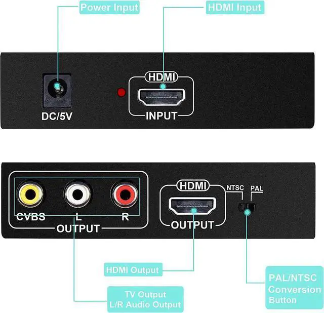 Alt view image 4 of 7 - HDMI to RCA and HDMI Adapter Converter 3RCA CVBS AV Composite Video Audio Adapter/Splitter with PowerAdapter Support 1080P PAL NTSC for HD TV Older TV Camera Monitor etc(Black)