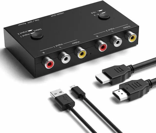 Main image of 2 RCA to HDMI, 1080P 2 Way RCA Composite CVBS AV Switch to HDMI Video Audio Converter Adapter Supporting 4:3/16:9, for PC Laptop Xbox PS2 PS3 N64 NGC SNES WII VHS VCR Camera DVD