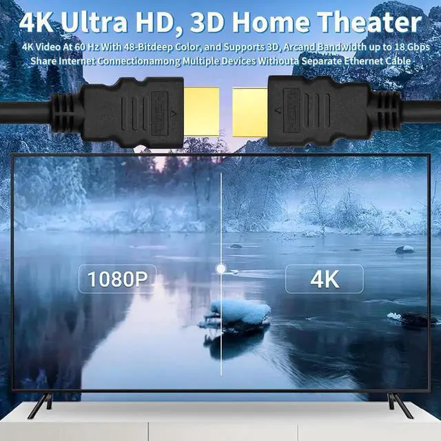 Alt view image 7 of 7 - 5-Pack 4K HDMI Cable 6 Foot - 18Gbps High Speed HDR 2160P 1080P Ethernet - @60Hz 2.0 HDMI Cord Black - Audio Return(ARC) Compatible UHD TV Blu-Ray Xbox PS3/4 PC TV