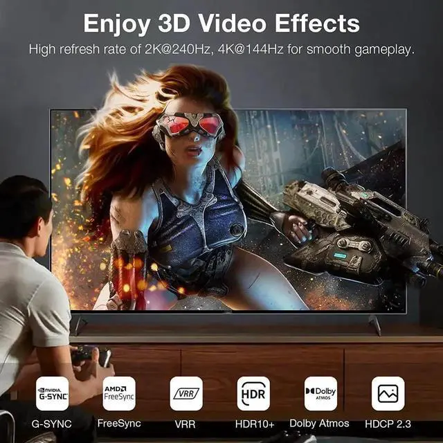 Alt view image 7 of 7 - 8K HDMI Extension Adapter, 2 Pack 270 Degree Right Angle HDMI 2.1 Male to Female Extender Adapter, Support 8K@60Hz, 4K@144Hz, 2K@240Hz, HDR, eARC for Roku, PS4, PS5, HDTV, Xbox