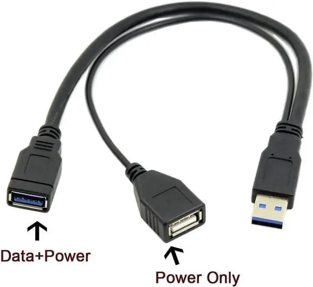 Alt view image 3 of 6 - USB 3.0 Male to Dual USB Female Extra Power Data Extension Cable for 2.5" Mobile Hard Disk