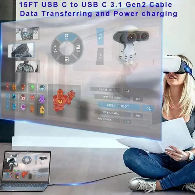 Alt view image 4 of 5 - QCEs USB C 3.1 Gen 2 Cable 15Ft, USB C to C Cable 100W PD Charging 4K Video, 5Gbps Data for Thunderbolt 3/4 Port Compatible with MacBook Pro/Air, Mac Mini, iPhone 15, Galaxy S23, Quest 2