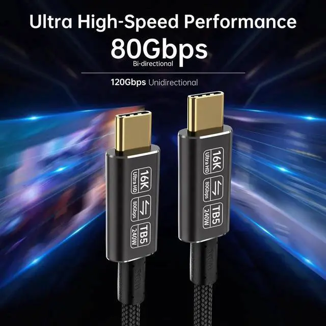 Alt view image 2 of 5 - usb c to usb c cable 3.3ft Compatible with Thunderbolt 5 cable,Thunderbolt 4/3,80 Gbps usb c data transfer cable,USB 5 Cable, Supports 16K/Dual 8K usb c video cable, 240W Charging usb-c monitor cable