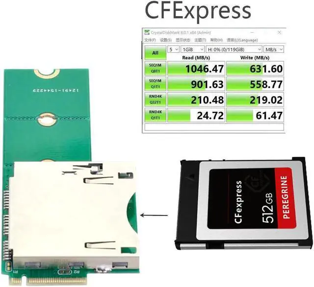 Alt view image 2 of 7 - NGFF M.2 NVMe Mainboard to CF Express M2 M-key for CFE Type-B Extension Adapter Support R5 Z6 Z7 Memory Card