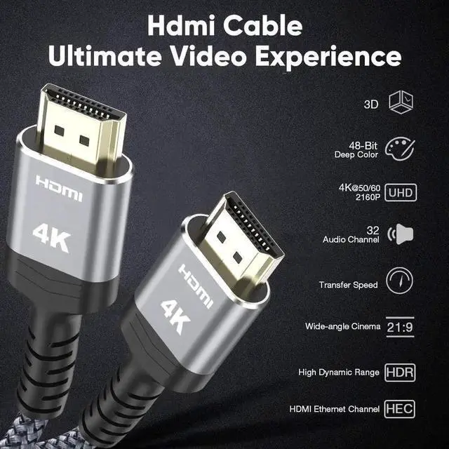 Alt view image 5 of 5 - Highwings 4K Long HDMI Cable 50FT, High Speed 18Gbps 2.0 Braided Cord-Supports (1080P 30Hz HDR,Video Ultra HD 1080p 3D HDCP 2.2 ARC-Compatible with PS4/3 Roku TV/HDTV/PS5/Blu-ray