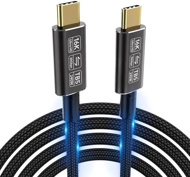 Main image of usb c data transfer cable Compatible with Thunderbolt 5 cable,Thunderbolt 4/3,80 Gbps usb c data transfer cable, Supports 16K/Dual 8K usb c to usb c video cable, usb c to usb c for monitor 6.6FT