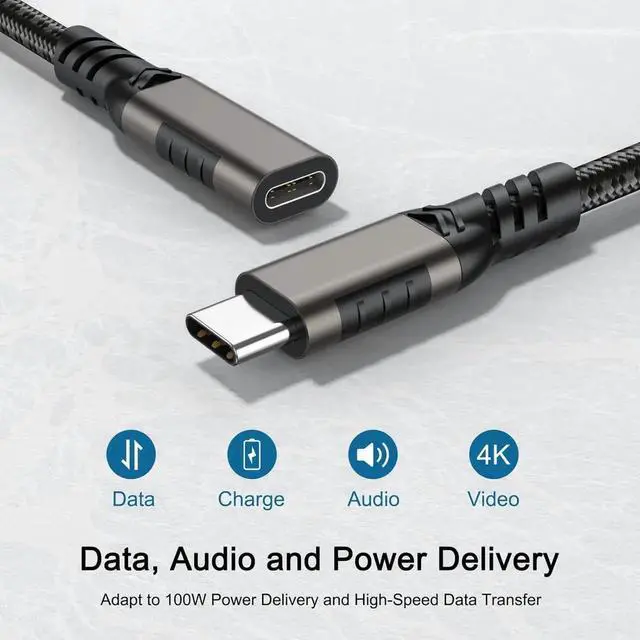 Alt view image 4 of 5 - USB C Extension Cable 3.3FT 5-Pack, Type-C Male to Female Cord, [USB 3.2 Gen2/10Gbps] 100W/5A Fast Charging 4K@60Hz Video USB C Cable for Carplay MacBook,Laptop,Tablet,Mobile Phone and More