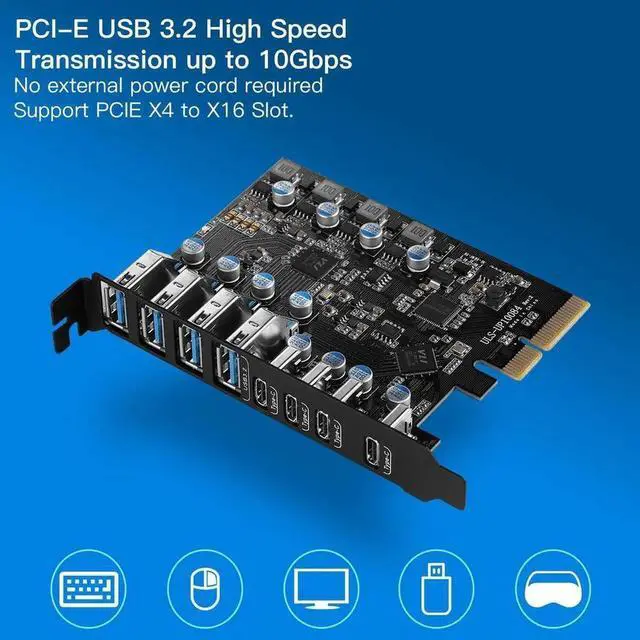 Main image of High-speed 20Gbps PCIE X4 to USB 3.2 Expansion Card for Desktop - 4 Type-A and 4 Type-C USB Ports
