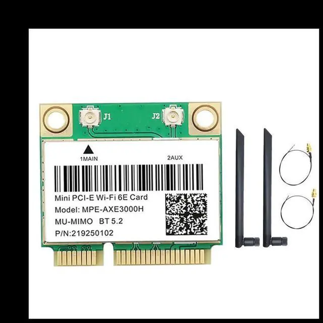 Main image of MPE-AXE3000H Card+Dual Antenna 6E 2400Mbps Mini PCI-E for BT 5.2 802.11AX 2.4G/5G/6Ghz Wlan Network Card