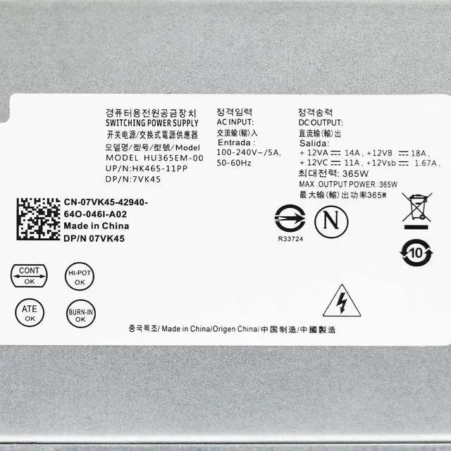 Alt view image 6 of 6 - LXun Upgraded New HU365EM-00 365W 7VK45 Power Supply Compatible with Dell Optiplex 3020 7020 9020 XE2 3670 Precision 3620 T3620 T1700 T20 07VK45 0T1M43 HK465-11PP T1M43 D365EM-00 DPS-365CB A RVTHD