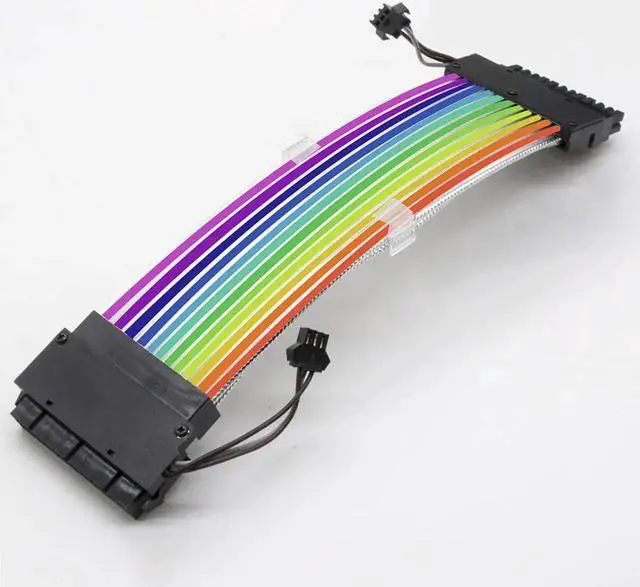 Main image of 24Pin ATX Motherboard RGB Extension Power Supply Cable for PC Case DIY Computer Cord Custom Build Gaming Case Modding