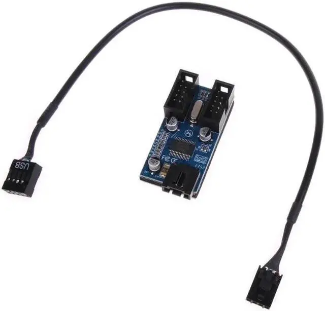 Main image of 9Pin USB Header Splitter Male 1 to 2 Female Extension Cable Card for Motherboard, USB 2.0 Splitter Cable Connector