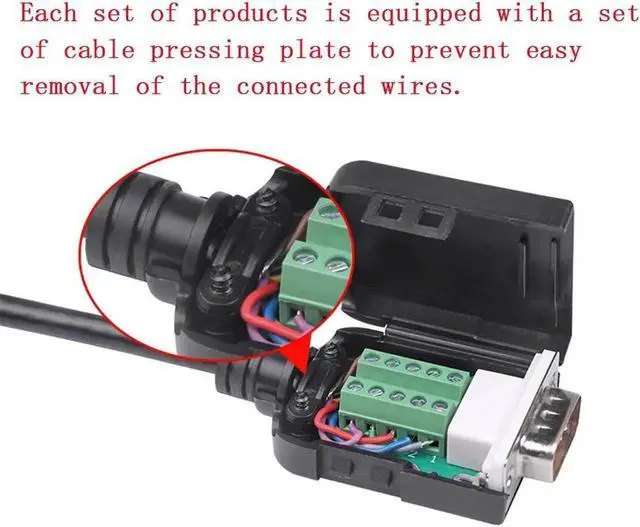 Alt view image 2 of 5 - Willwewon 10PCS DB9 Male Solderless Breakout Connector, RS232 D-SUB DB9 Serial to 9Pin Port Terminal Block with Case Long Bolts Tail Pipe