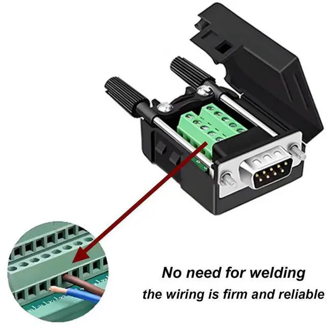 Alt view image 3 of 5 - Willwewon 10PCS DB9 Male Solderless Breakout Connector, RS232 D-SUB DB9 Serial to 9Pin Port Terminal Block with Case Long Bolts Tail Pipe