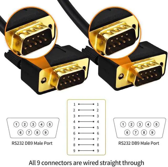 Alt view image 3 of 5 - XANHAM 65 Feet(20 Meter) DB9 Straight Through 9 Pin RS232 Serial Cable Double Shielded, Metal Braided&AL-foil, Male to Male, Black, SC902S14MM