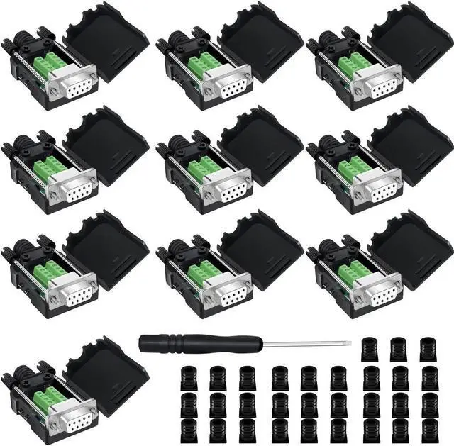 Main image of YIOVVOM DB9 Breakout Connector,DB9 Solderless RS232 D-SUB Female Serial Adapters 9-Pin Port White Adapter to Terminal Connector Signal Module with case Set of 10