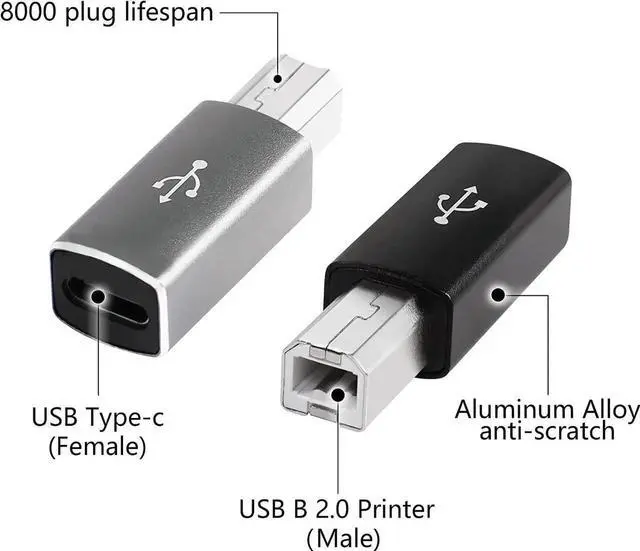 Alt view image 6 of 7 - USB C to USB B Adapter 4-Pack USB C Female to Printer Male Converter Adapter Compatible with MIDIPrintersElectric Piano and Synthesizers Devices