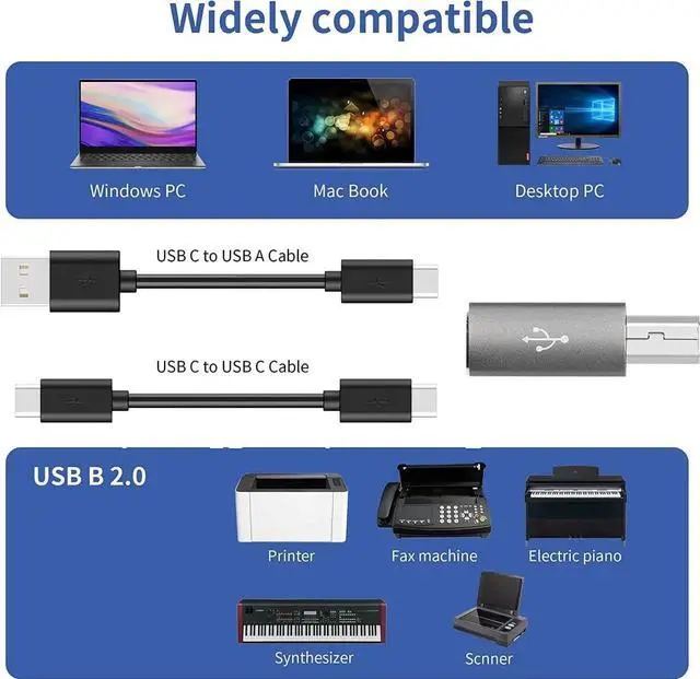 Alt view image 7 of 7 - USB C to USB B Adapter 4-Pack USB C Female to Printer Male Converter Adapter Compatible with MIDIPrintersElectric Piano and Synthesizers Devices
