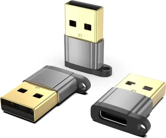 Main image of USB-A to USB-C Adapter 3-Pack Gold-Plated USB Type C to USB A Converter Compatible with Apple iPhone 15 Pro/Max iPad CarPlay USB C to A Adaptor for Car