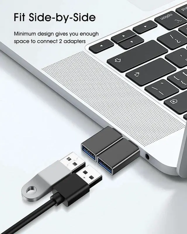 Alt view image 4 of 7 - USB C to USB Adapter 3 Pack [Side-by-Side Use]USB Type C Male to USB 3.0 Female OTG Converter Thunderbolt 4/3 to USB Adapter for iPhone 15 Pro Max Plus MacBook Pro Air Galaxy iPad Black