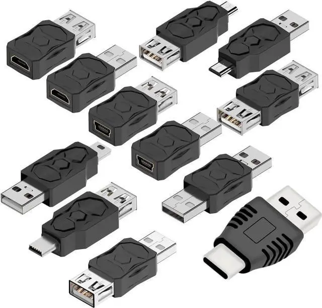 Main image of USB 2.0 Adapter Set USB/Type C/Micro/Mini Male to Female Converter Connector (12 pcs)