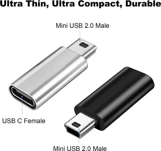 Alt view image 5 of 5 - Mini USB 2.0 to USB C Adapter (4 Pack) USB Type C Female to Mini USB Male Converter Connector for Digital Camera MP3 Players Dash Cam GPS Receiver and More (Black+Silver)