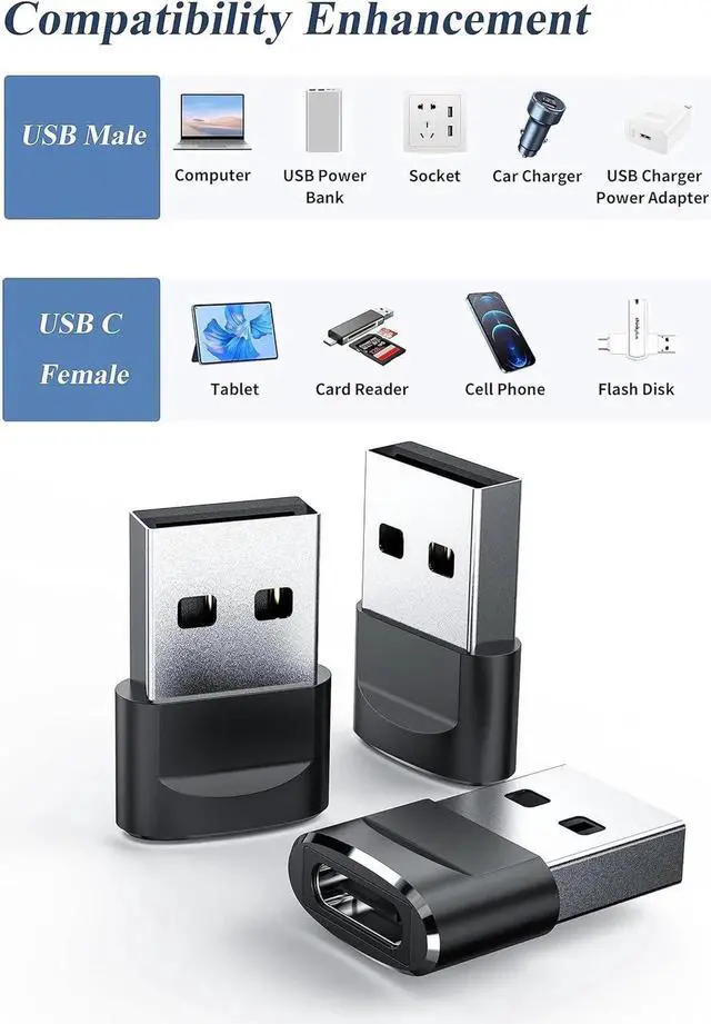 Alt view image 5 of 7 - USB C Female to USB A Male Adapter 4 Pack Type C Charger Cable Power Converte Compatible with Apple Watch Ultra iWatch 8 Phone 15 14 13 12 Pro Plus Max iPad Galaxy S23 S22 (Black)