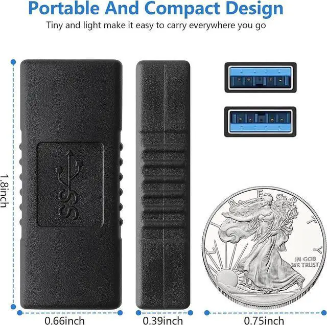 Alt view image 5 of 7 - USB 3.0 Connector Female to Female Adapter USB 3.0 Coupler Adapter Converter Bridge Extension Coupler (Pack of 3 Black)