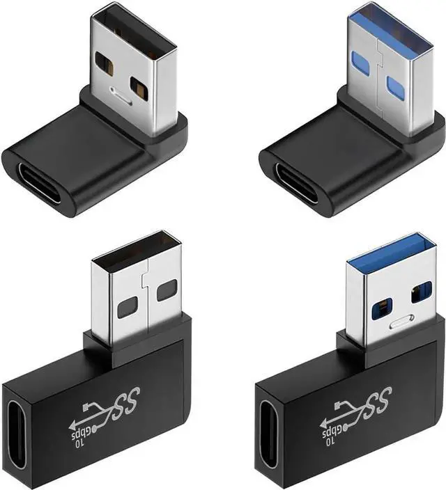 Main image of 90 Degree USB to USB C Adapter (4 Pack) Vertical Up and Down Angle Horizontal Left and Right Angle USB A Male to Type C Female Extender Connector