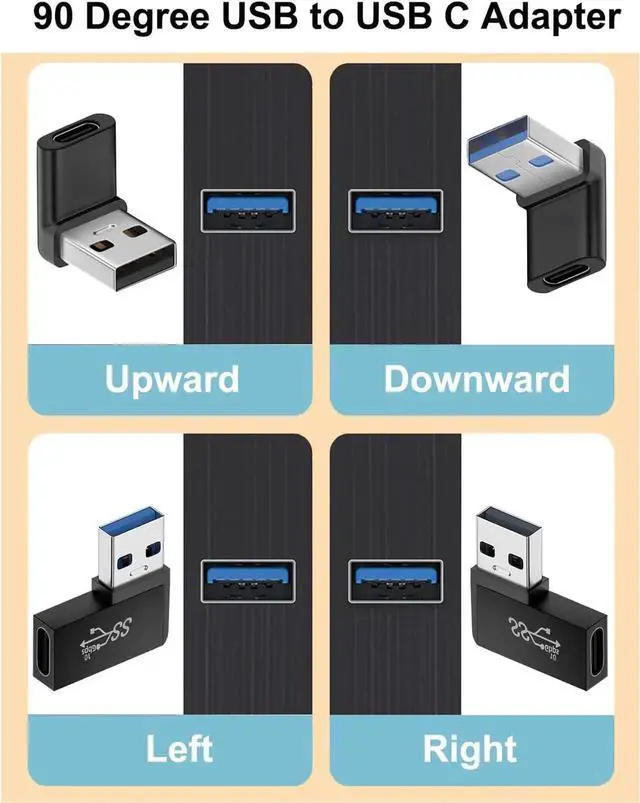 Alt view image 5 of 5 - 90 Degree USB to USB C Adapter (4 Pack) Vertical Up and Down Angle Horizontal Left and Right Angle USB A Male to Type C Female Extender Connector