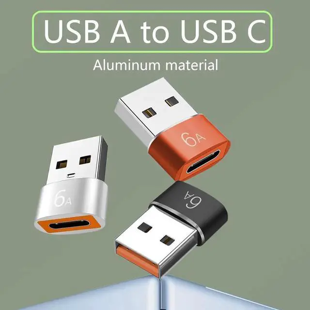 Alt view image 6 of 6 - USB to USB C Adapter 6A Type C Female to USB3.0 A Charger Cable Adapter Converter for Fast Charging & Data-3Pack