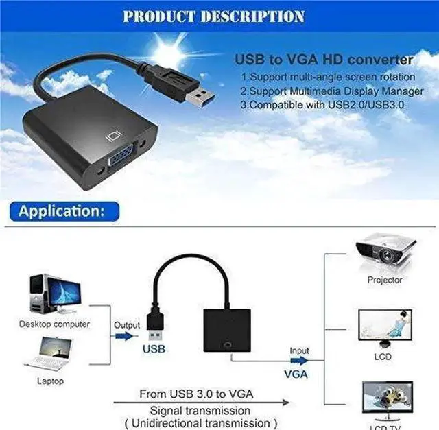 Alt view image 2 of 6 - USB to VGA Adapter for Monitor VGA to USB 3.0/2.0 Converter 1080P Multi-Display Video Cable for Laptop Desktop PC to Monitors Projector TV. (Not Support Chromebook Windows 11 is not supported )