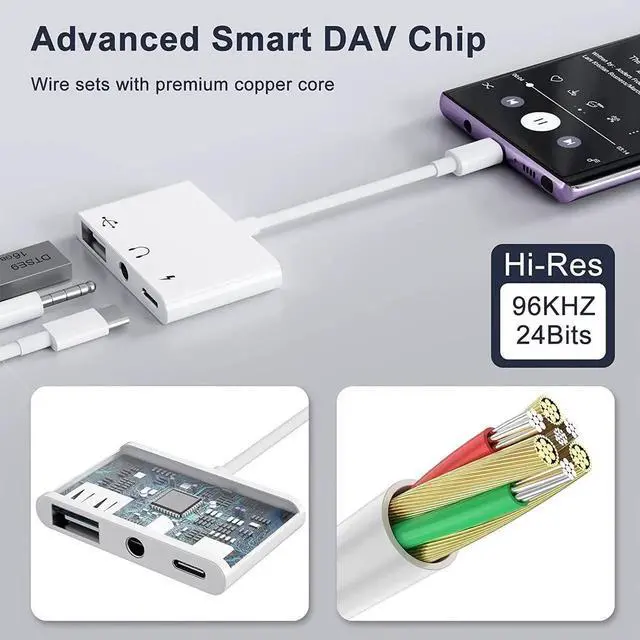 Alt view image 6 of 7 - USB C to USB Adapter 3 in 1 USB C to USB A OTG Adapter with 3.5mm Headphone Audio Jack and Fast Charging Port USB-C Splitter Compatible with Most Type-C Phones Laptops iPad Pro iPhone 15