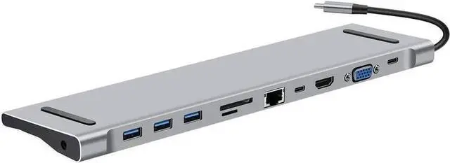 Main image of USB C Docking Station, 11in-1 USB C Hub with HDMI, Mini DP, VGA, Ethernet, 3 USB 3.0, SD/TF, 3.5mm Ports, PD 100WMassive ExpansionExpand your laptop USB-C ports into 4K*2K@30Hz HDMI, 4K*2K@30Hz Mini D