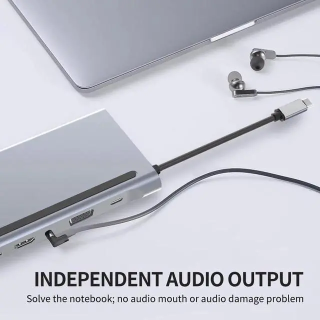 Alt view image 5 of 6 - USB C Hub Docking Station 12 in 1 - Dual 4K HDMI/VGA,3 USB Ports, 3.5mm Audio, PD 100W, SD/TF, Ethernet - Laptop Docking Station for MacBook/Dell XPS/More Type-C Devices